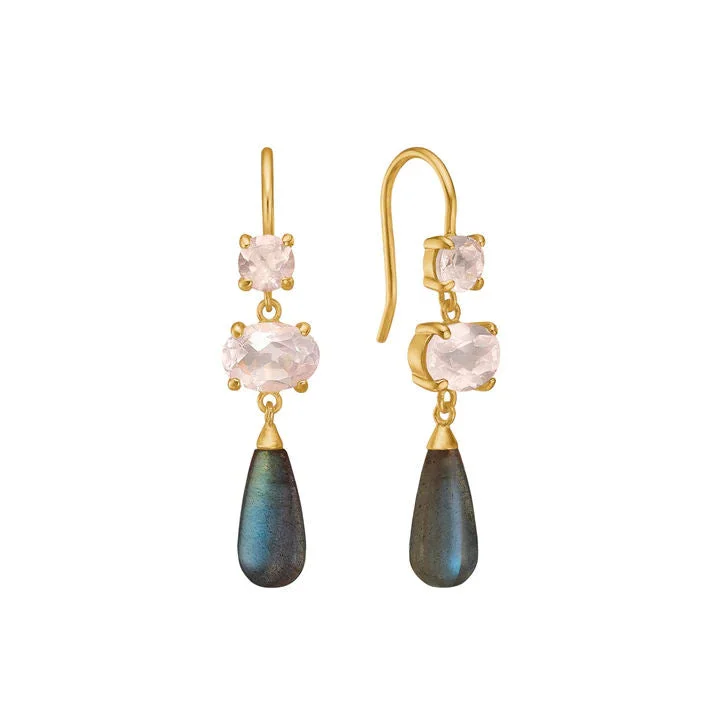 Women’s two-tone earrings-Drop 18K Gold Plated Earrings w. Quartz & Labradorite