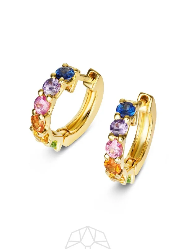 Women’s crystal drop earrings-Chunky Rainbow Sapphire 14K Gold Earrings