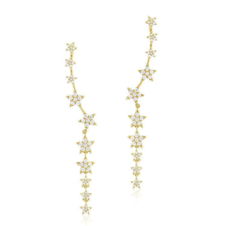 Women’s vintage pearl earrings-Celestial Crawler-Drop Star Diamond Earrings