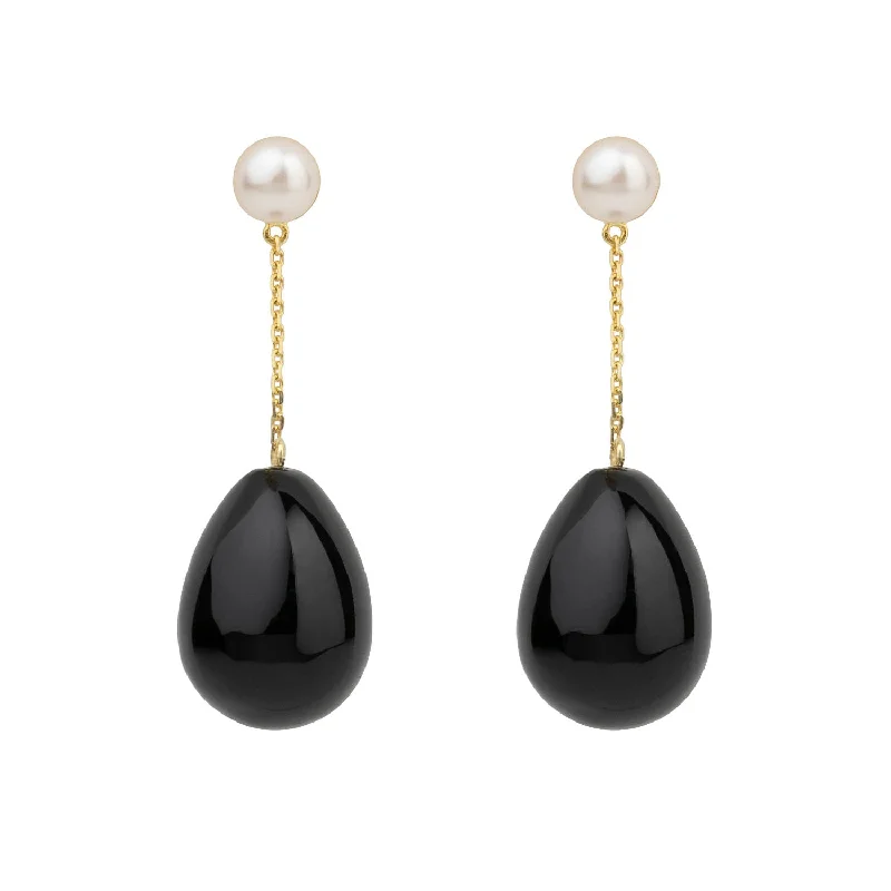 Women’s statement stud earrings-Black Mini Pearl Drop Gold Plated Earrings