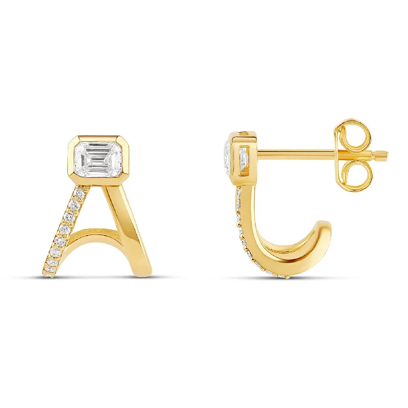 Women’s luxury diamond earrings-Mixed Shape Bezel Half Diamond Split Huggie Earrings