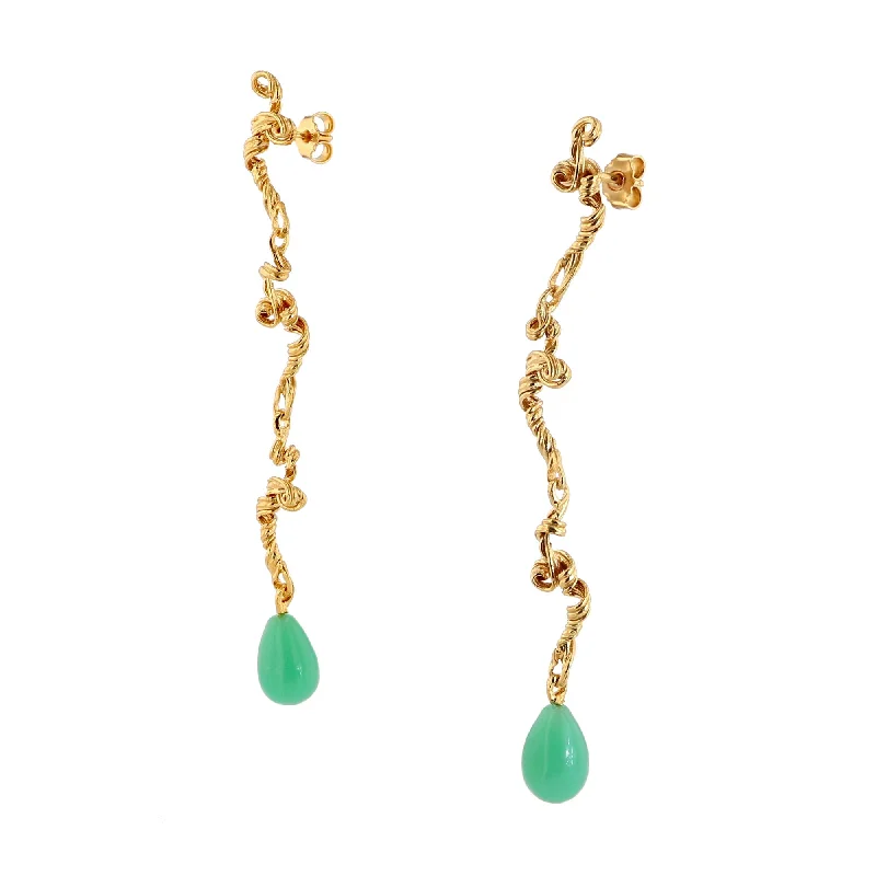 Women’s birthstone earrings-Fouettés 24K Gold Plated Earrings w. Chrysoprase