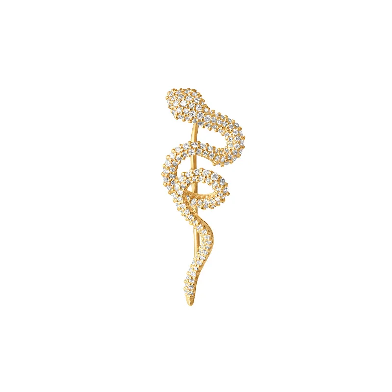 Women’s gold drop earrings-Snakes Crawler Pavé 18K Gold Earring w. Diamonds