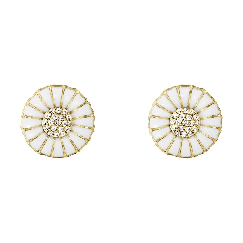 Women’s butterfly earrings-Daisy 11 mm. Gold Plated Earrings w. Diamonds, 0.05ct.