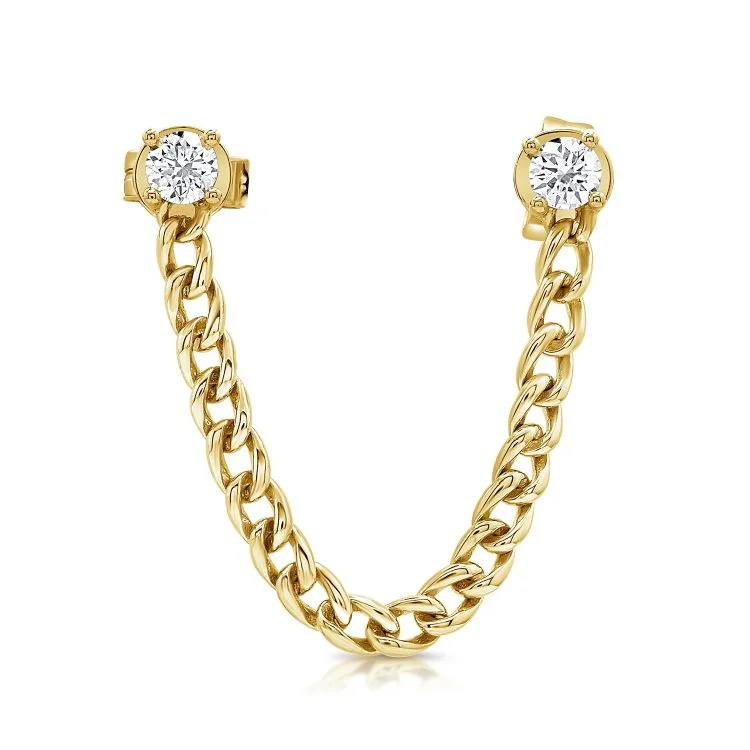 Women’s ethnic earrings-Diamond Double Stud Cuban Chain Earring