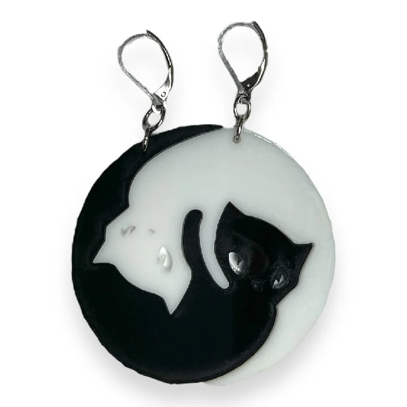 Women’s rose earrings-Emily The Strange® Yin Yang Cat Mismatched XL Ear Hooks