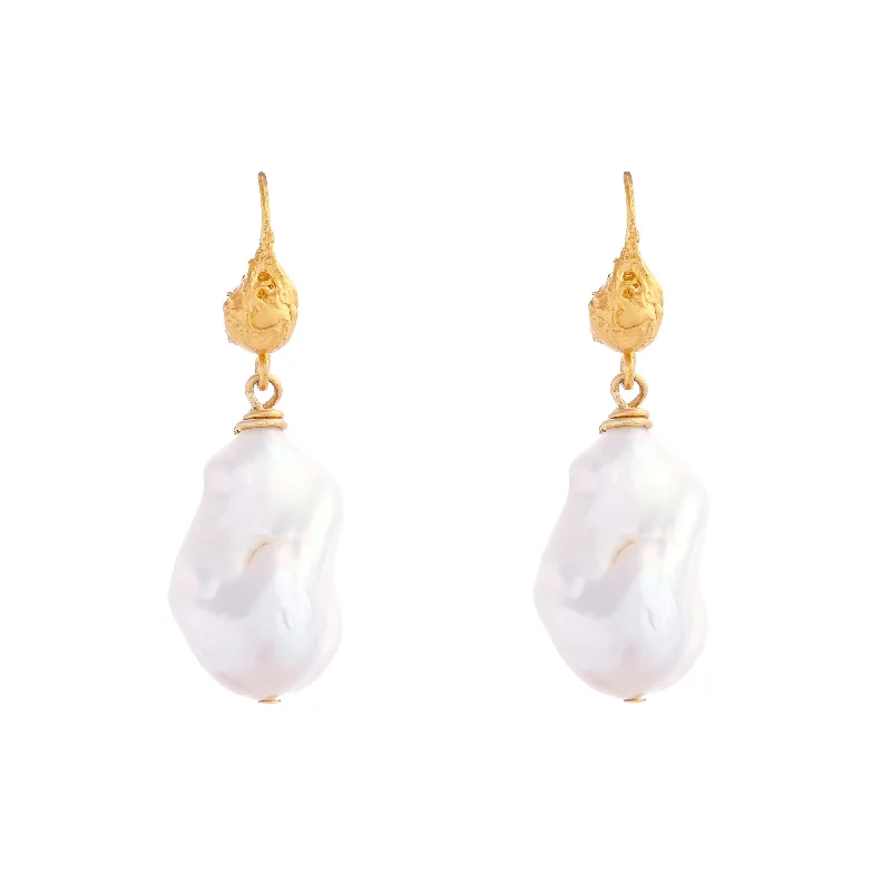 Women’s round earrings-Ula Gold Plated Earrings w. Pearls