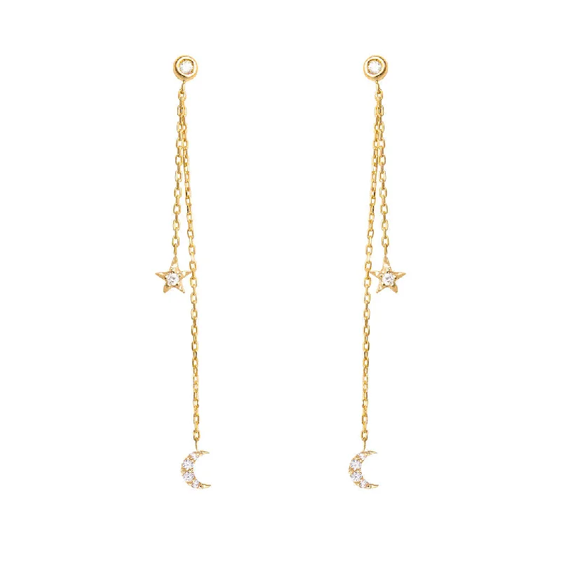 Women’s boho earrings-Dancing Celestial Duo 18K Gold Earring w. Diamonds