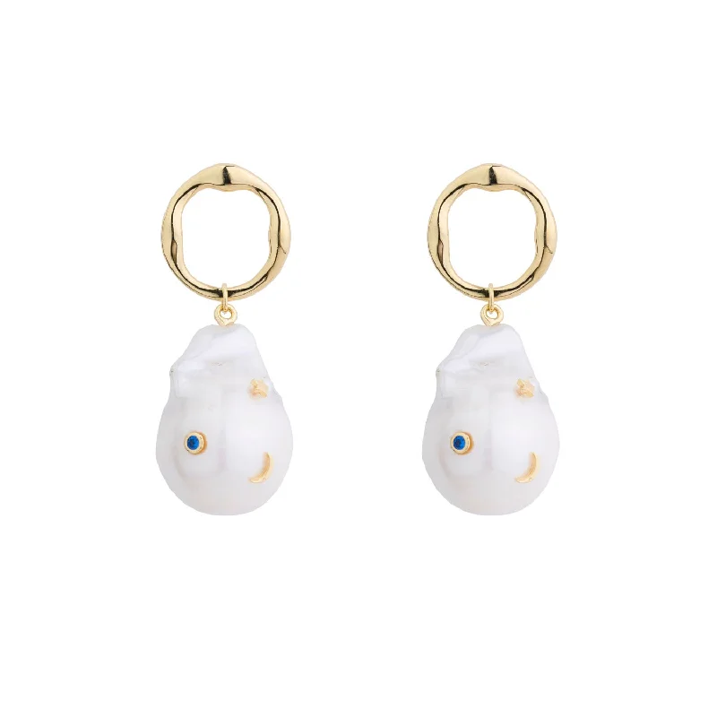 Women’s gemstone earrings-Galaxy Gold Plated Earrings w. Pearls