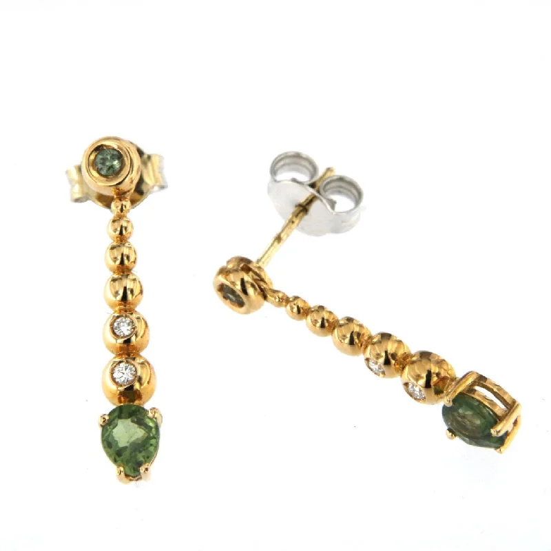 Women’s gold drop earrings-Bubble 18K Rose Gold Earrings w. Diamonds & Green Sapphire