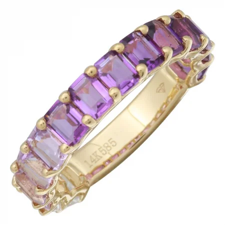 Women’s Swarovski earrings-14k Gold Gemstone Purple Ombre Eternity Ring 3/4 Petite Emerald Cut