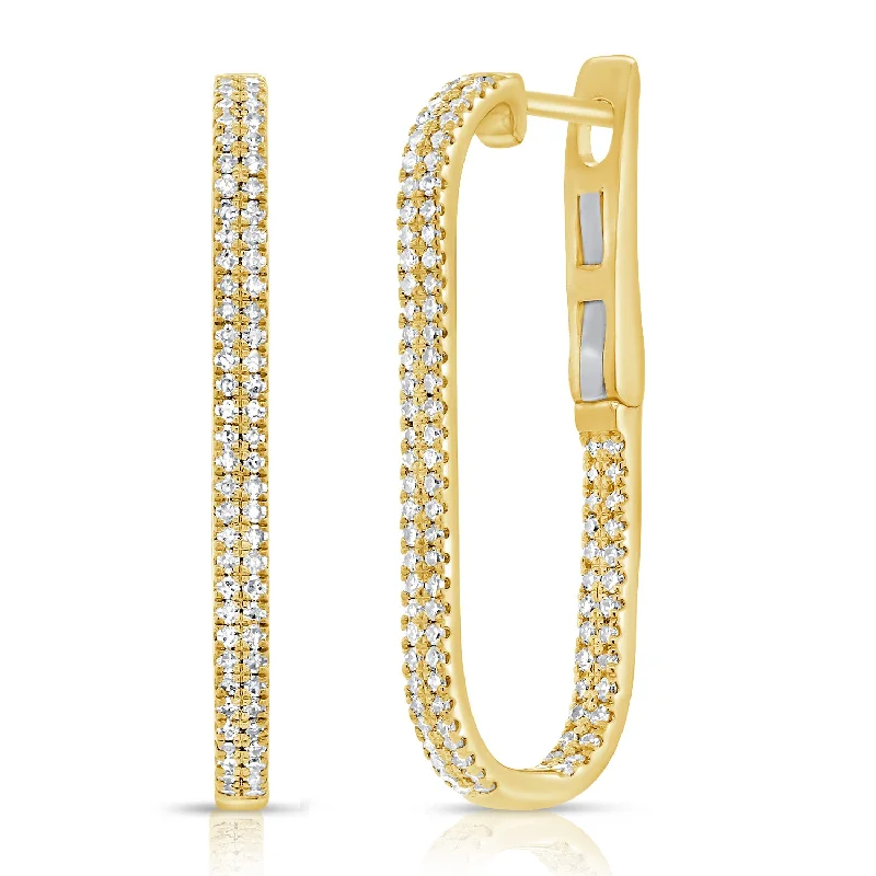 Women’s long earrings-Rectangular Pave Double Row Hoops