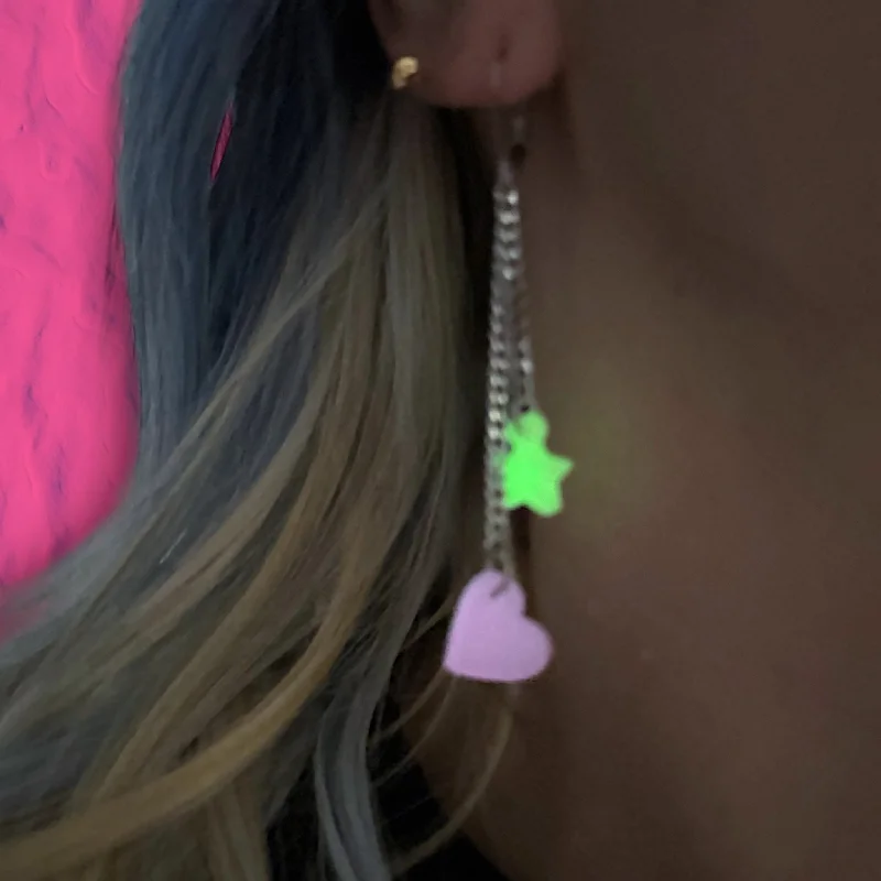 Women’s drop earrings-Limited Edition! Glow in the dark Heart and Star earrings Limited Edition