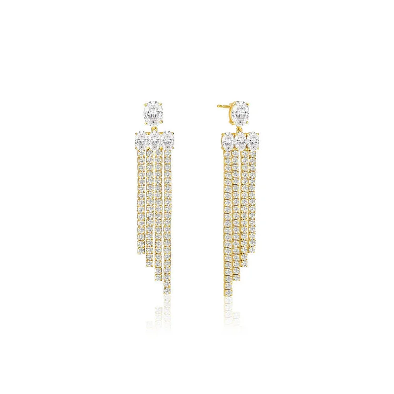 Women’s two-tone earrings-Ellisse Lungo Exclusive Piccolo 18K Gold Plated Earrings w. Zirconias