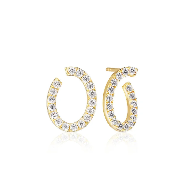 Women’s luxury diamond earrings-Ellisse Ovale 18K Gold Plated Earrings w. Zirconia