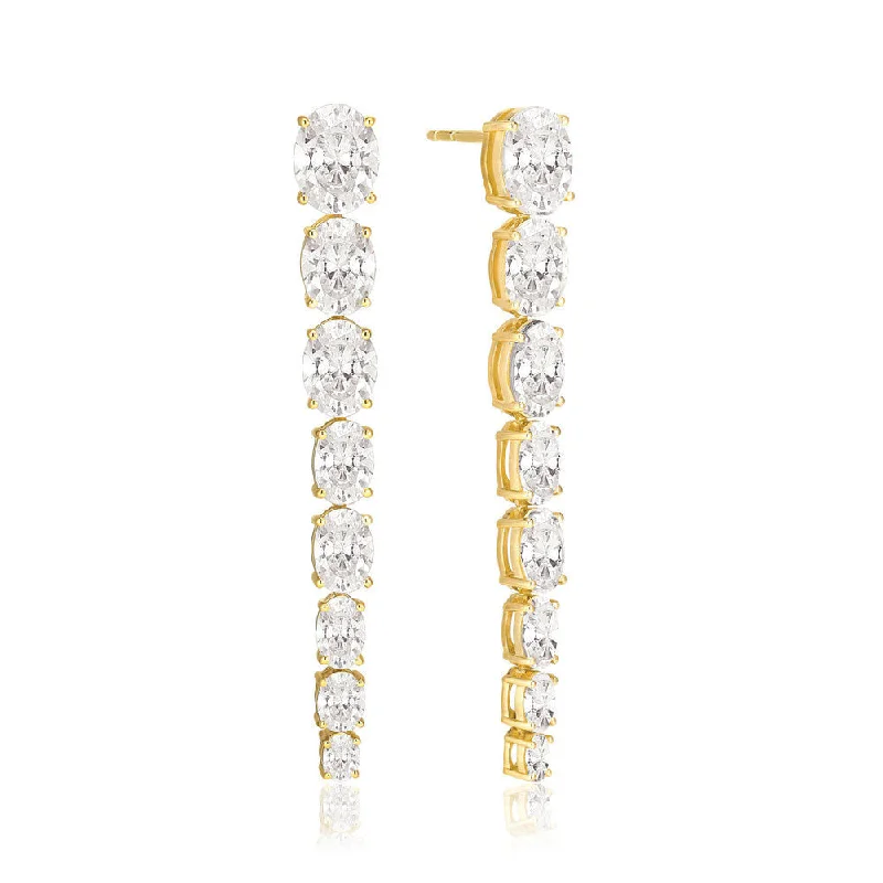 Women’s statement stud earrings-Ellisse Lungo Otto 18K Gold Plated Earrings w. Zirconias