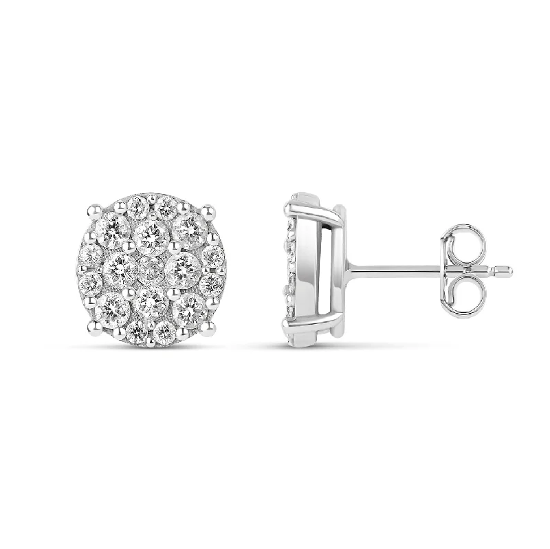 Women’s statement stud earrings-Round Illusion Scattered Diamond Studs