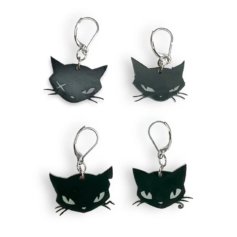 Women’s artistic earrings-Emily The Strange® Cat Heads set of 4 dangle earrings