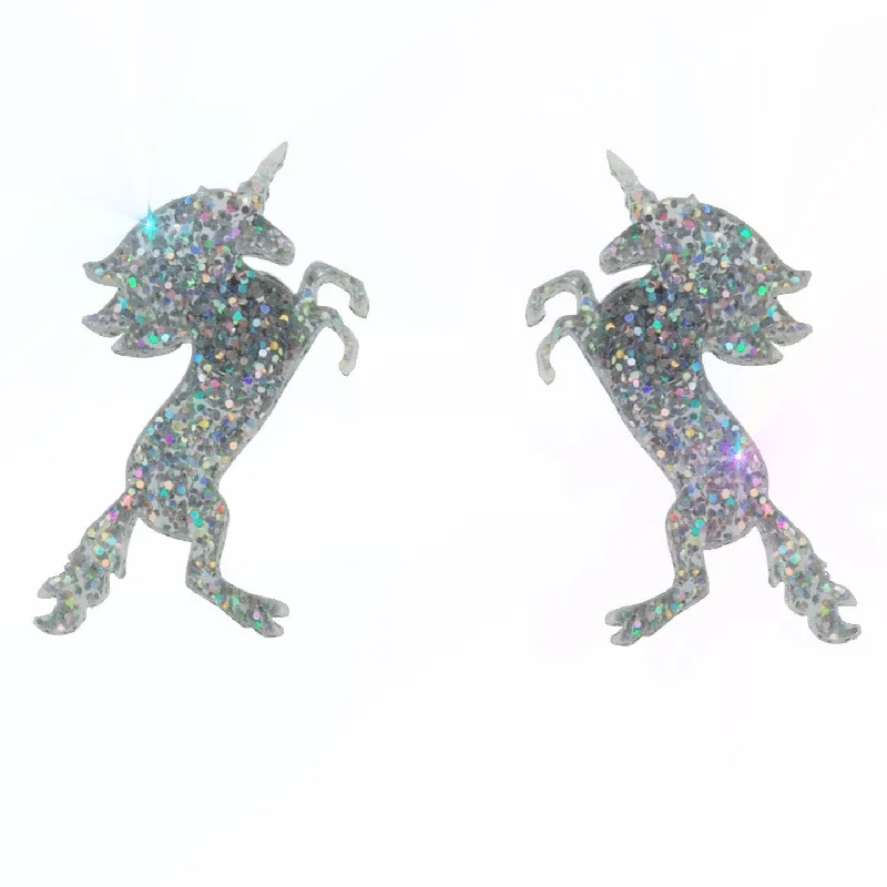 Women’s colorful earrings-Large Unicorn Earrings in Glitter Hologram