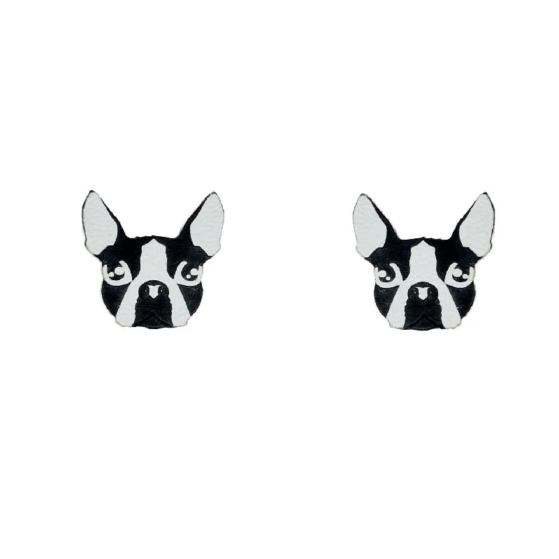 Women’s gold drop earrings-Last Chance! Boston Terrier Earrings in Black/White