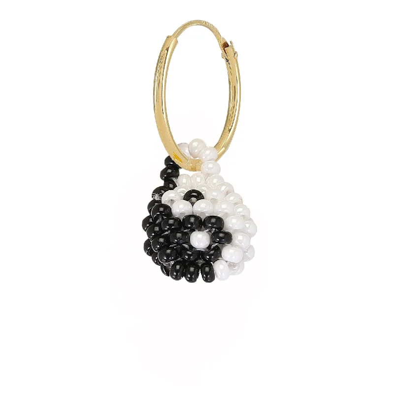 Women’s ethnic earrings-Mini Yin Yang Earring Gold Plated, Black and White Beads