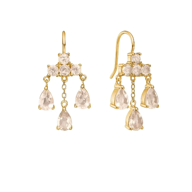 Women’s chandelier earrings-Unicorn 18K Gold Plated Earrings w. pear cut champagne Quartz