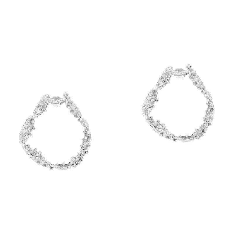 Women’s diamond heart earrings-The Kleio Silver Earrings