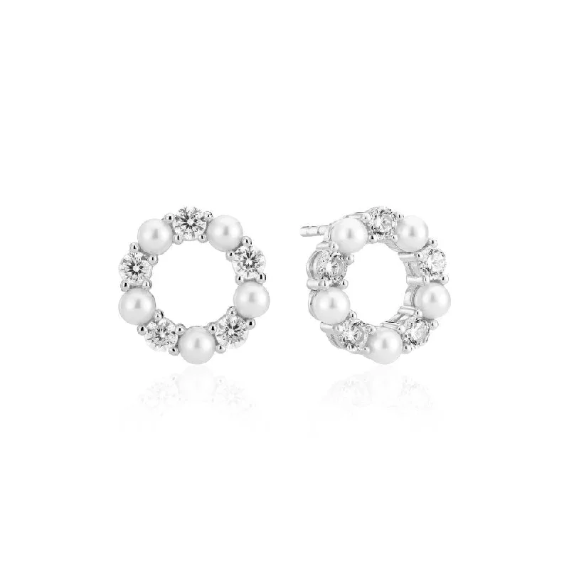 Women’s chunky earrings-Biella Perla Silver Earrings w. Zirconia & Pearl