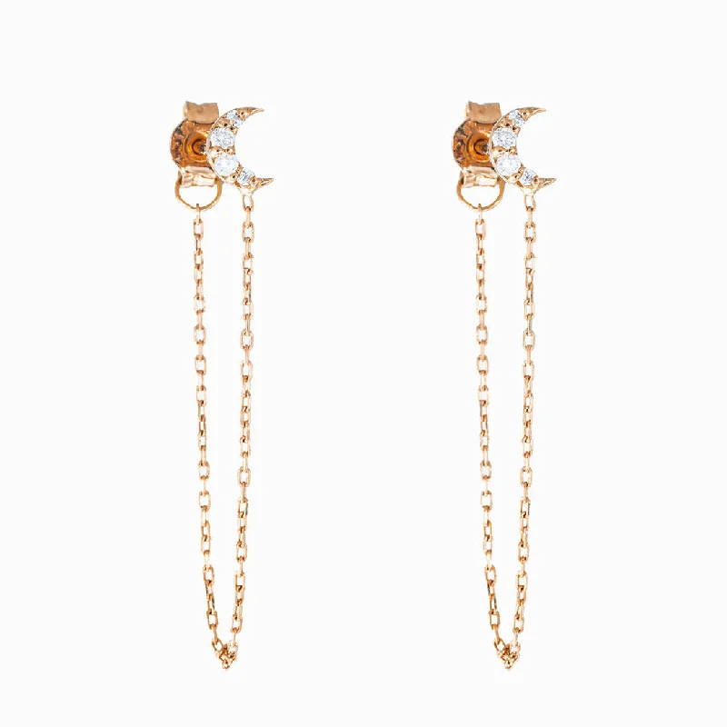 Women’s zirconia earrings-Over the Moon 18K Rose Gold Earring w. Diamonds