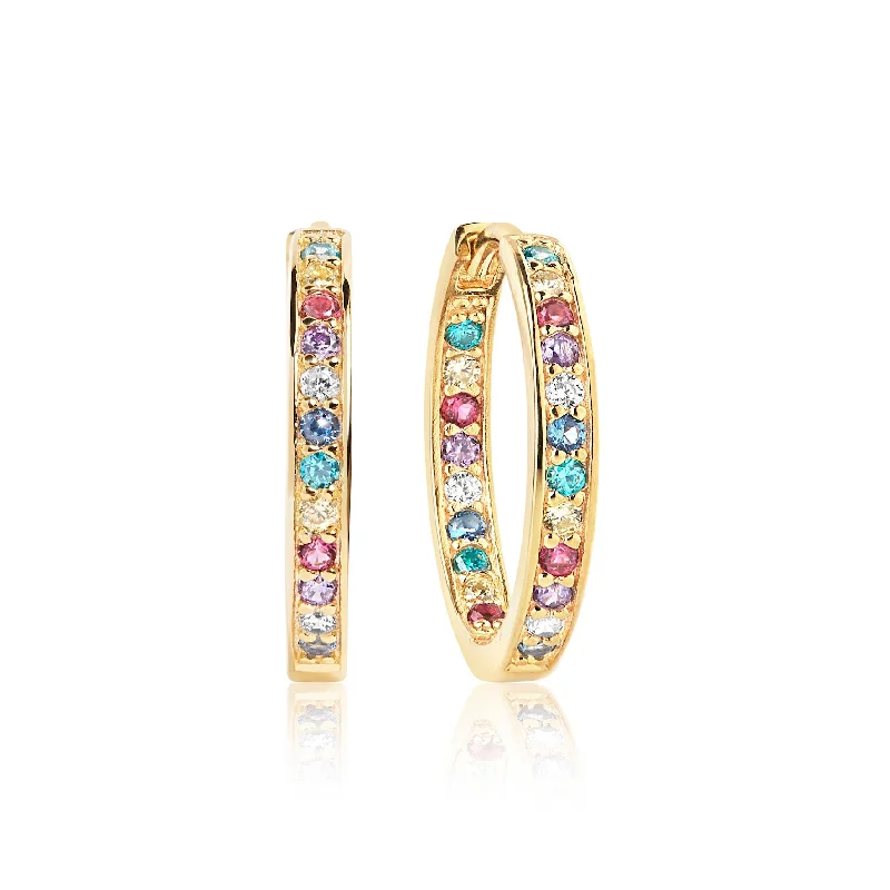 Women’s silver hoop earrings-Corte Gold Plated Earrings w. Blue, White, Yellow, Purple & Pink Zirconias