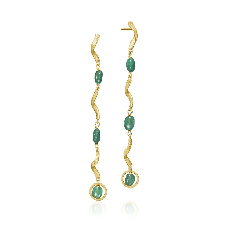 Women’s statement stud earrings-Vega Emerald Long 18K Gold Earring