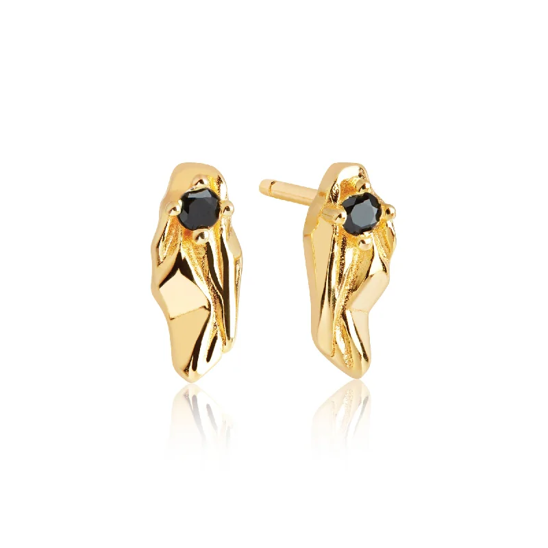 Women’s handmade earrings-Vulcanello Parvus Gold Plated Earrings w. Black Zirconias