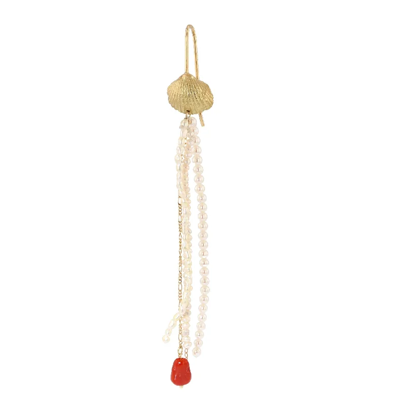 Women’s luxury hoop earrings-Sea Shell 18K Gold Earring w. Coral & Pearls