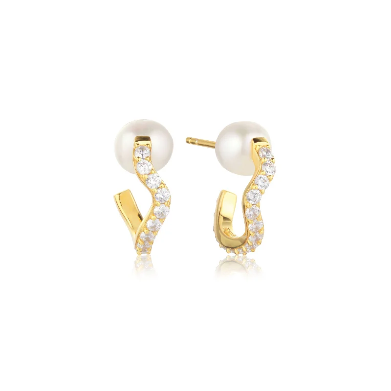 Women’s vintage earrings-Ponza Medio 18K Gold Plated Creols w. Zirconias & Pearl