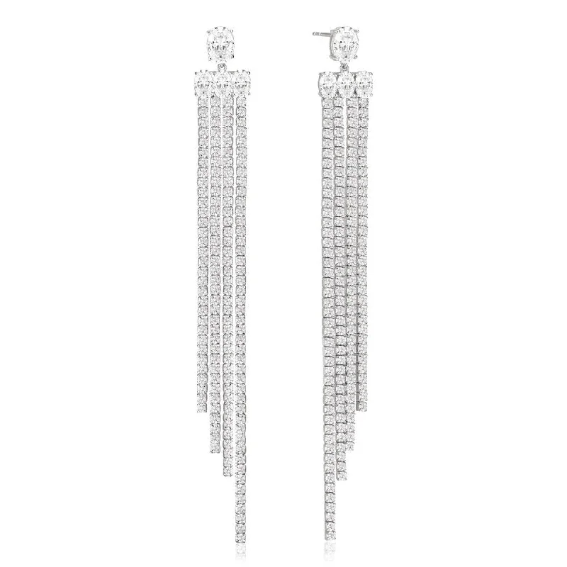 Women’s simple earrings-Ellisse Lungo Exclusive Grande Silver Earrings w. Zirconias