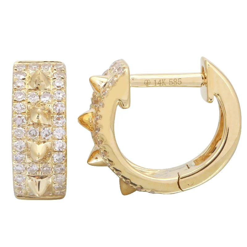 Women’s statement earrings-Spike Gold Double Diamond Huggie Earrings