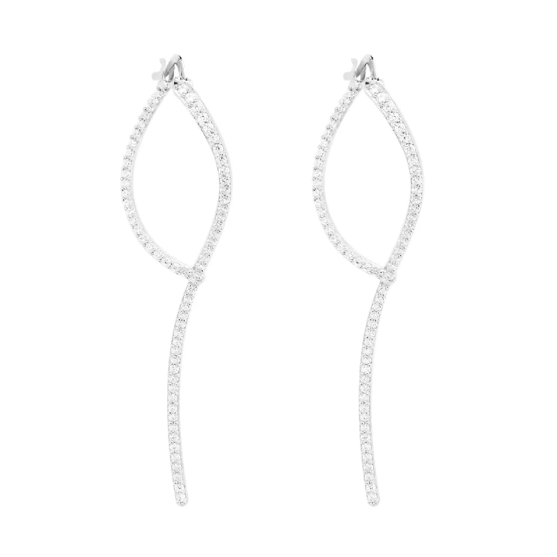 Women’s elegant earrings-Loop Silver Earrings w. Zirconias