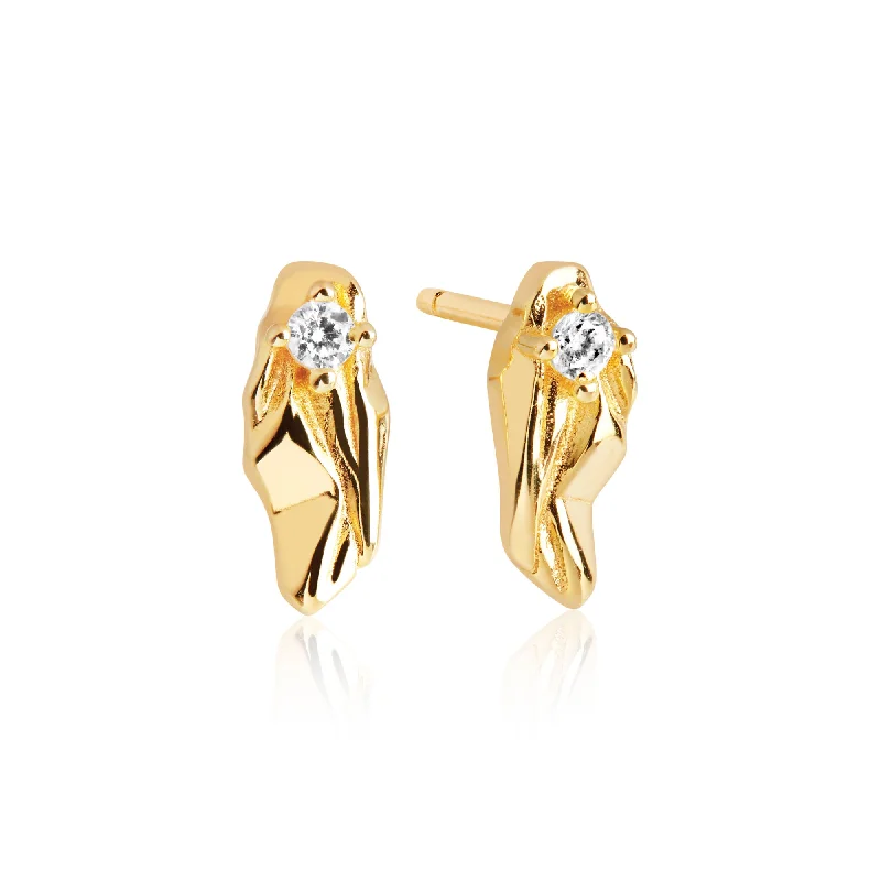 Women’s pearl drop earrings-Vulcanello Parvus Gold Plated Earrings w. White Zirconias