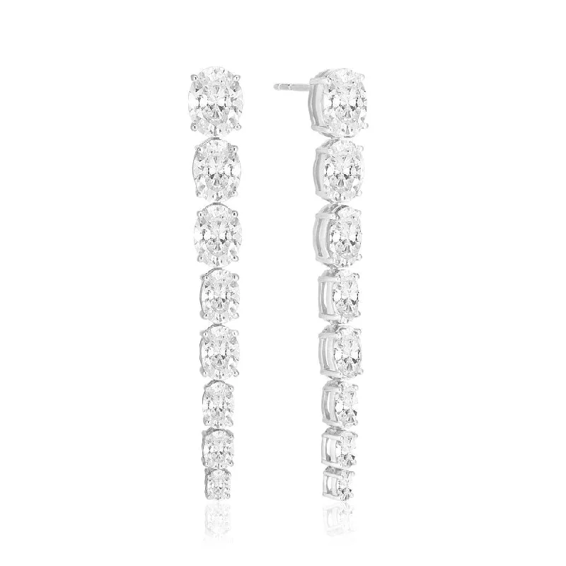 Women’s elegant drop earrings-Ellisse Lungo Otto Silver Earrings w. Zirconias