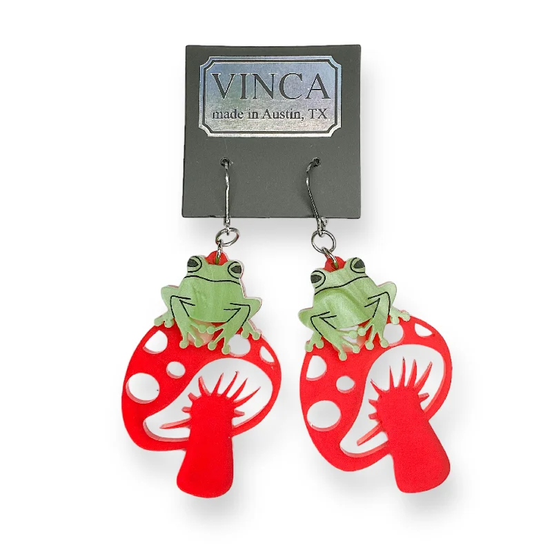 Women’s luxury hoop earrings-Last Chance! TOAD-ally FUN-gi Dangle Earrings on red mushrooms