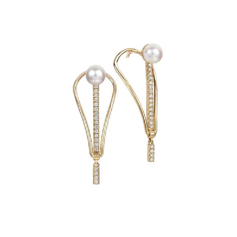 Women’s drop earrings-ICON FINE Spire 18K Gold Earrings w. Diamond & Pearl