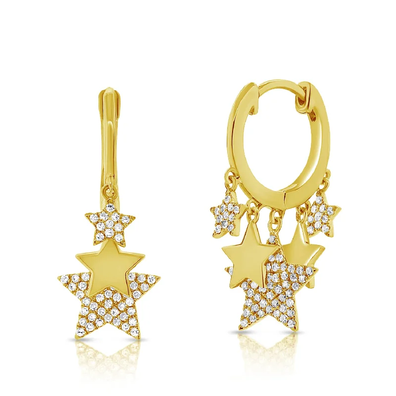 Women’s trendy earrings-Dangling Stars Huggie Earrings