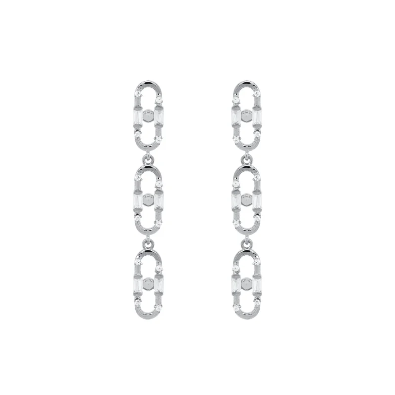 Women’s diamond chandelier earrings-Baguette Paper Clip Black Ruthenium on Silver Earrings w. Zirconia