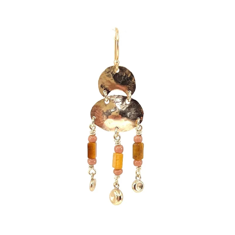 Women’s platinum earrings-Gisella 14K Goldfilled Ear Hook w. Tiger's Eye & Vintage Glass Bead