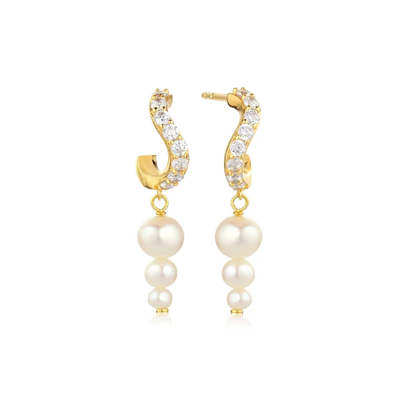 Women’s circle earrings-Ponza Lungo 18K Gold Plated Creols w. Zirconias & Pearls