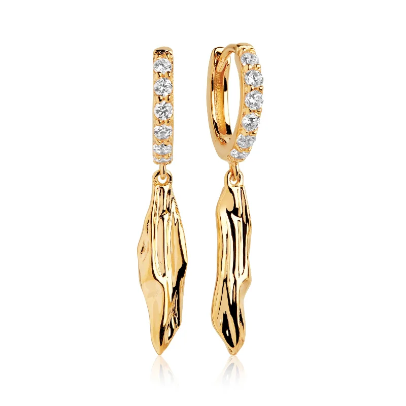 Women’s chunky earrings-Vulcanello Lungo Gold Plated Earrings w. White Zirconias