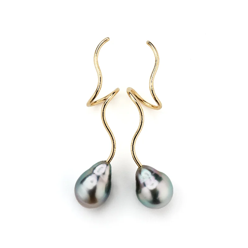 Women’s chunky gold earrings-Masika Tahitian 14K Gold Earrings w. Pearls