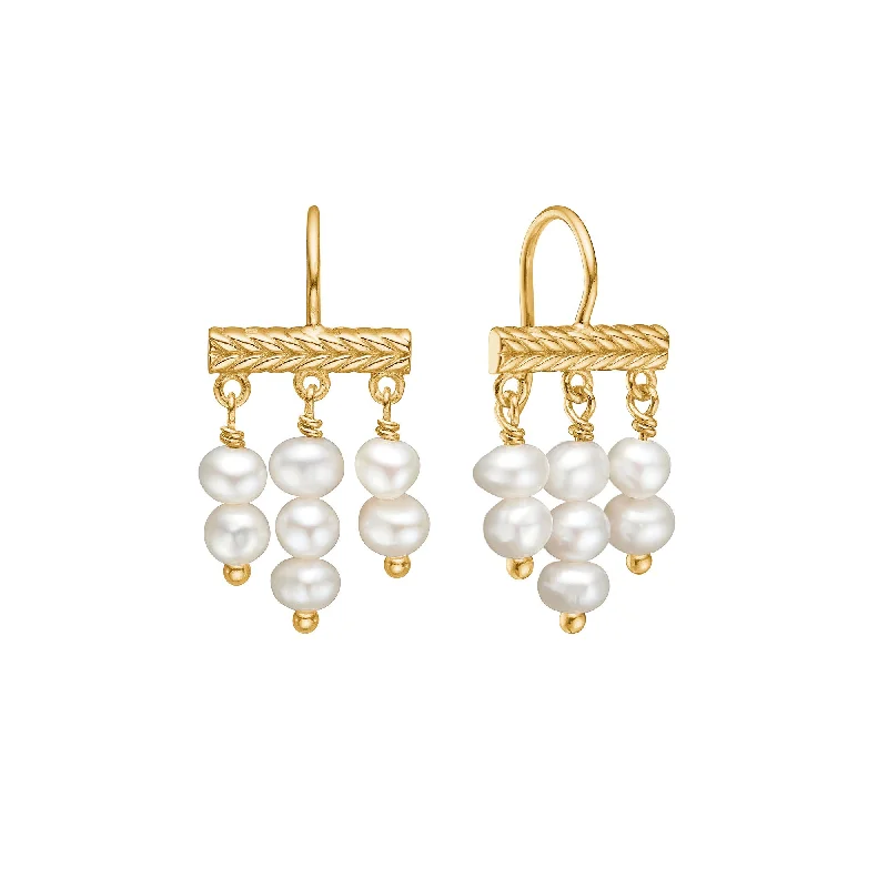 Women’s luxury stud earrings-Mirage 18K Gold Plated Earrings w. Hanging Pearls