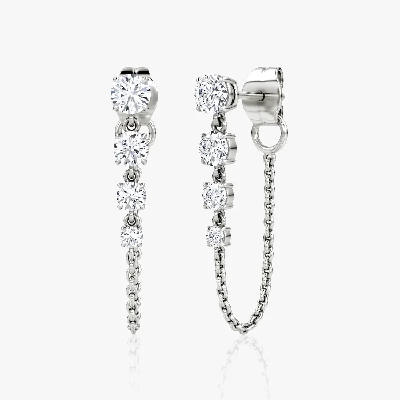 Women’s butterfly earrings-Linked 14K White Gold Tennis Earrings w. 1.10ct Lab-Grown Diamonds