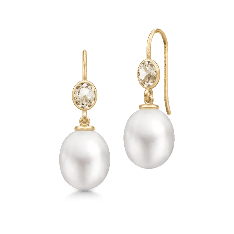 Women’s diamond earrings-Callas Gold Plated Earrings w. Quartz & White Pearls